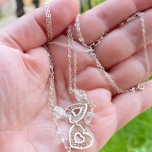 925 SS Herkimer Diamond double heart necklace